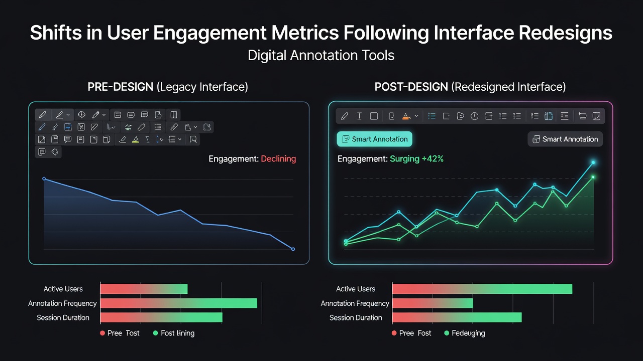 Shifts in User Engagement Metrics Following Interface Redesigns in Digital Annotation Tools